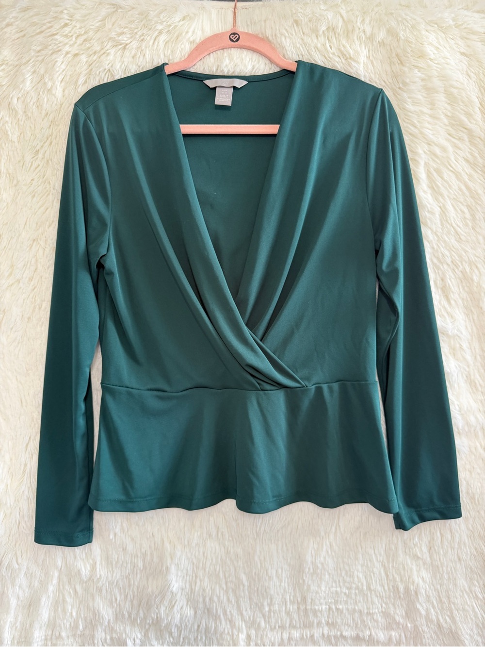 H&M Womens Forest Fairy Wrap Peplum Top Size M Green Corpcore Office Going Out